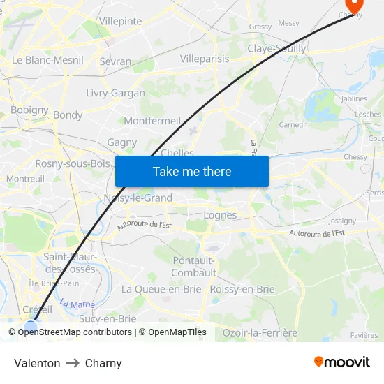 Valenton to Charny map