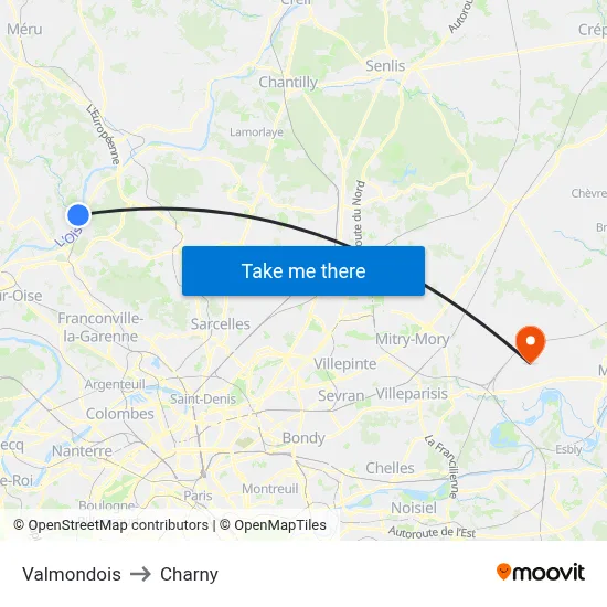 Valmondois to Charny map