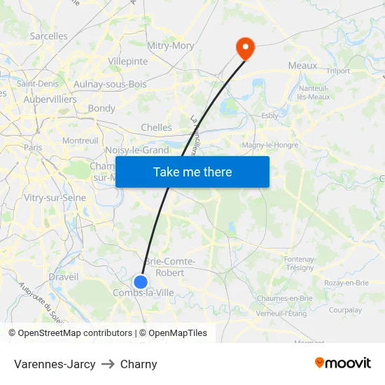 Varennes-Jarcy to Charny map