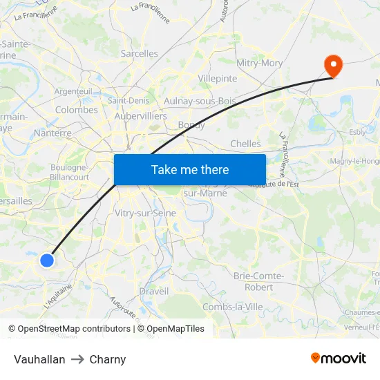 Vauhallan to Charny map