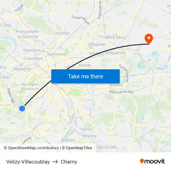 Velizy-Villacoublay to Charny map