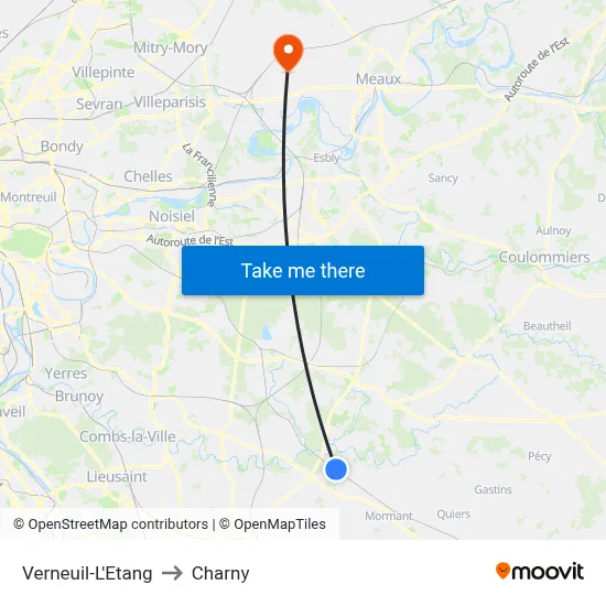 Verneuil-L'Etang to Charny map