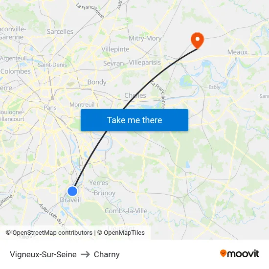 Vigneux-Sur-Seine to Charny map