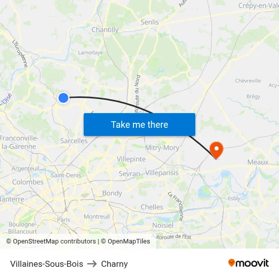 Villaines-Sous-Bois to Charny map