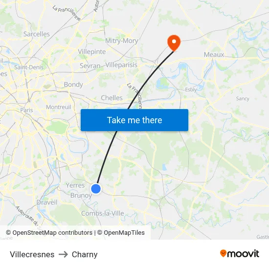Villecresnes to Charny map
