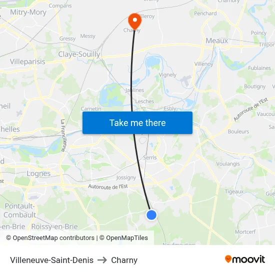 Villeneuve-Saint-Denis to Charny map