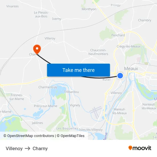 Villenoy to Charny map