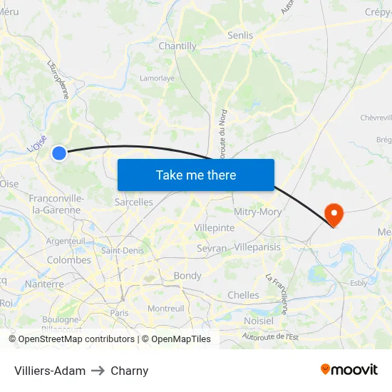 Villiers-Adam to Charny map