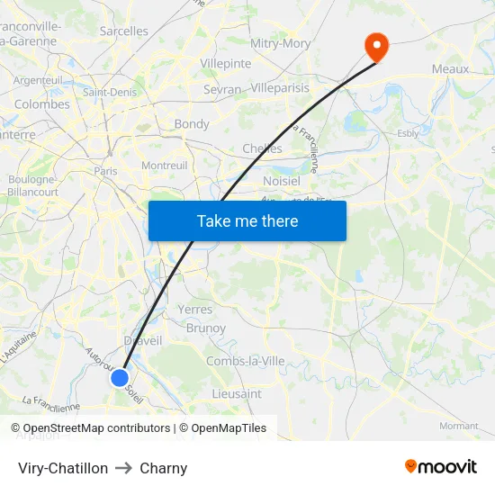 Viry-Chatillon to Charny map