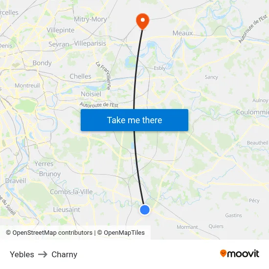 Yebles to Charny map