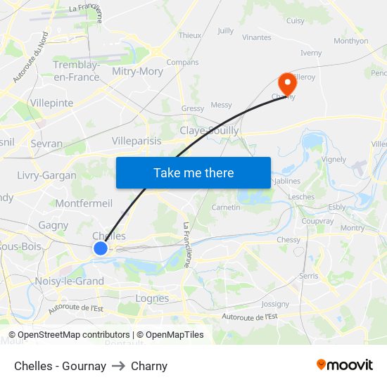 Chelles - Gournay to Charny map