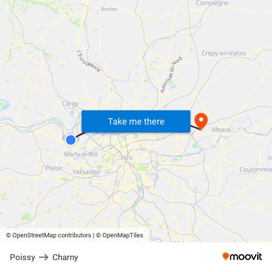 Poissy to Charny map