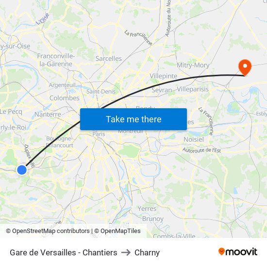 Gare de Versailles - Chantiers to Charny map