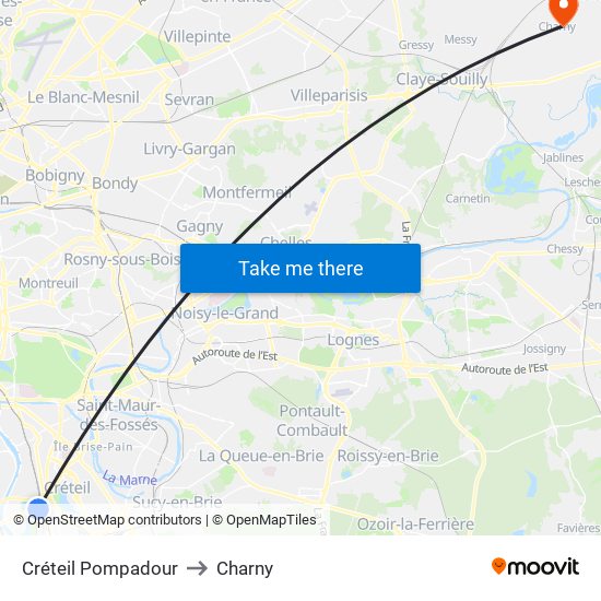 Créteil Pompadour to Charny map