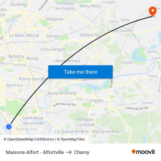 Maisons-Alfort - Alfortville to Charny map