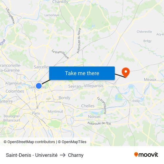 Saint-Denis - Université to Charny map