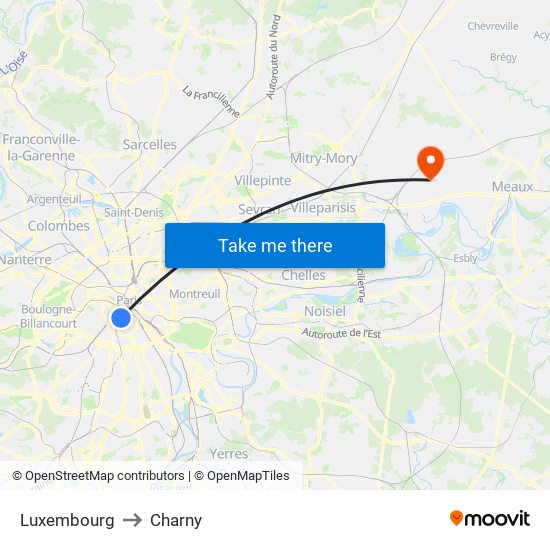 Luxembourg to Charny map