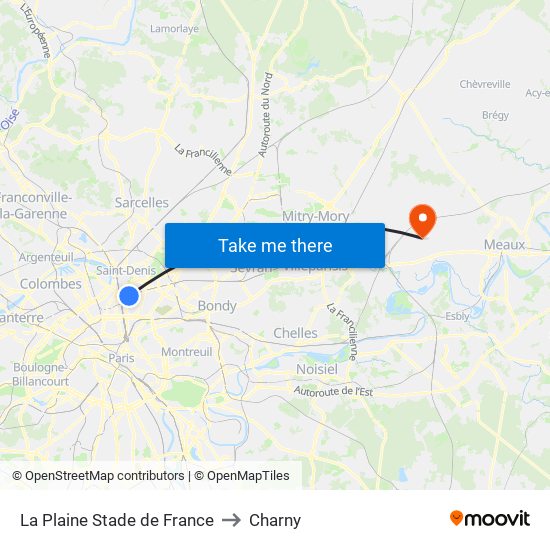 La Plaine Stade de France to Charny map