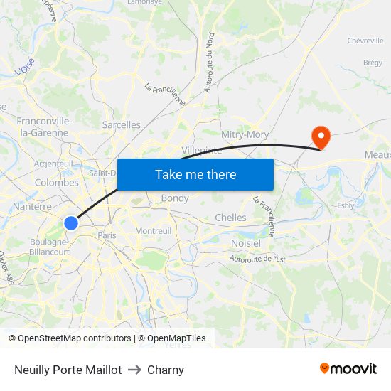 Neuilly Porte Maillot to Charny map