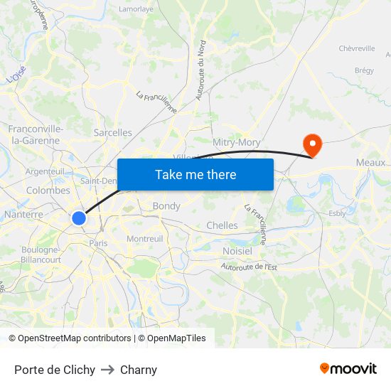 Porte de Clichy to Charny map