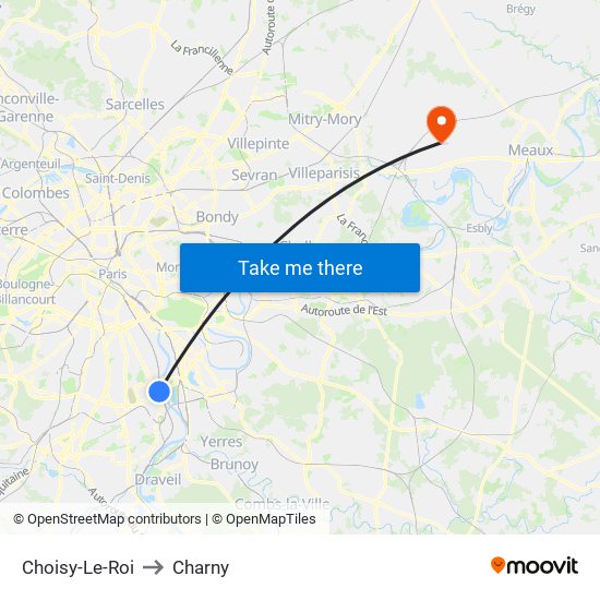 Choisy-Le-Roi to Charny map