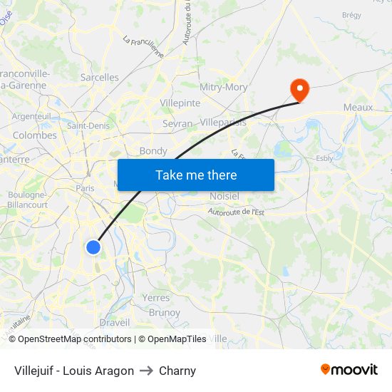 Villejuif - Louis Aragon to Charny map