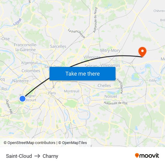 Saint-Cloud to Charny map