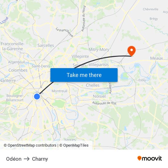 Odéon to Charny map