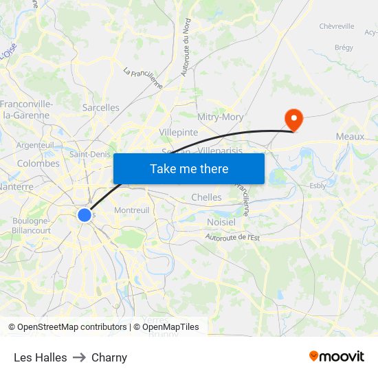 Les Halles to Charny map