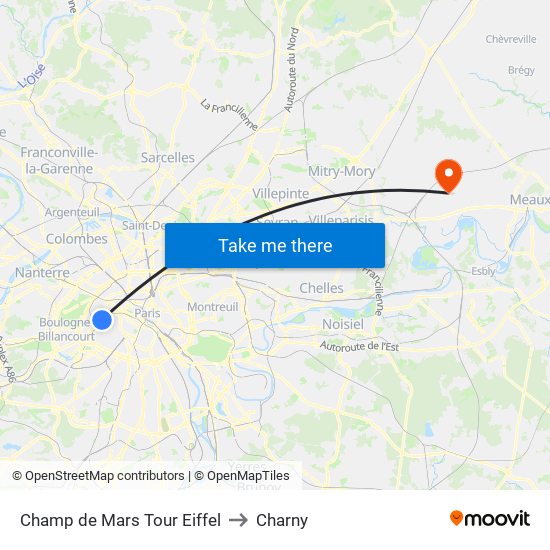 Champ de Mars Tour Eiffel to Charny map