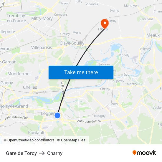 Gare de Torcy to Charny map