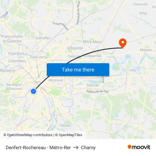 Denfert-Rochereau - Métro-Rer to Charny map