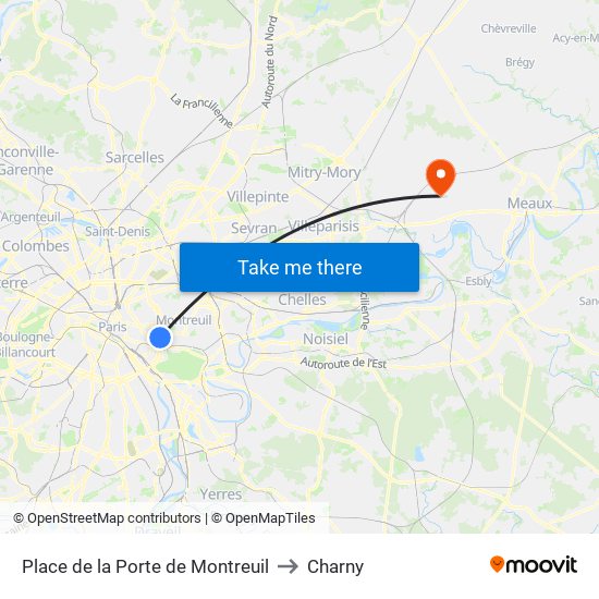 Place de la Porte de Montreuil to Charny map