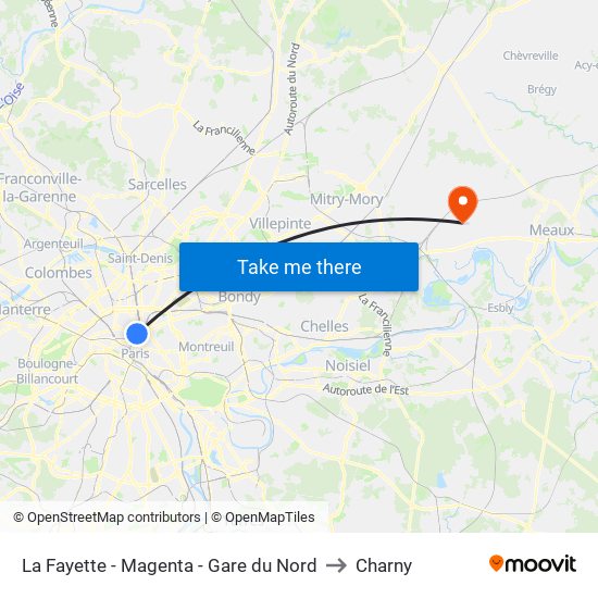 La Fayette - Magenta - Gare du Nord to Charny map
