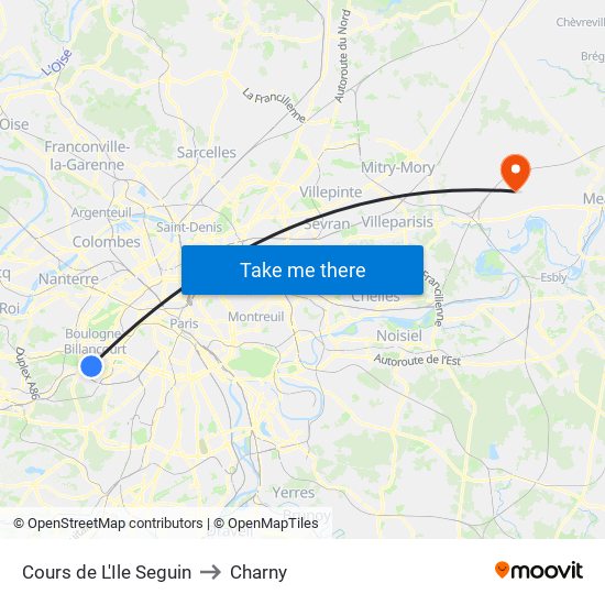 Cours de L'Ile Seguin to Charny map