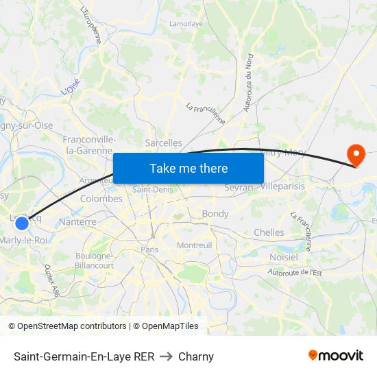 Saint-Germain-En-Laye RER to Charny map