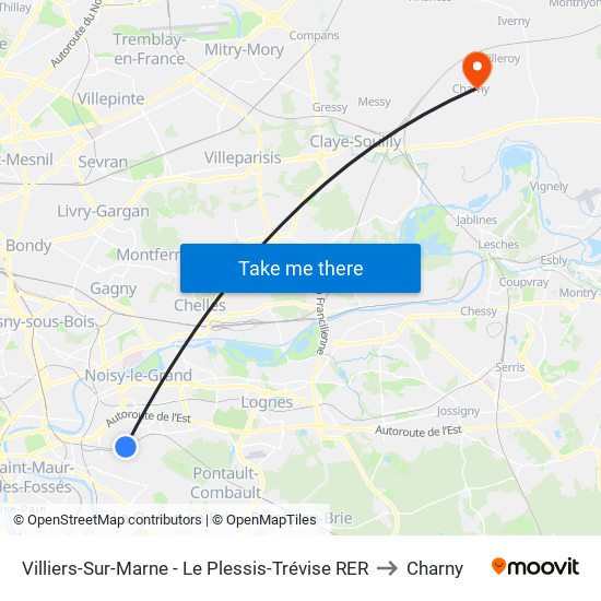 Villiers-Sur-Marne - Le Plessis-Trévise RER to Charny map