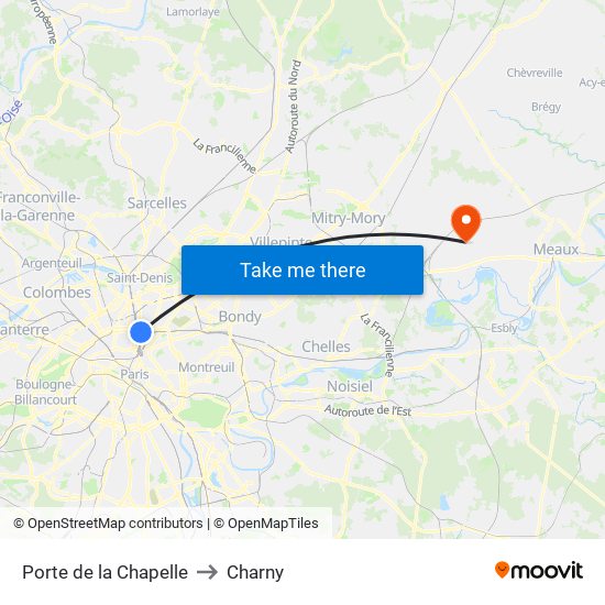 Porte de la Chapelle to Charny map