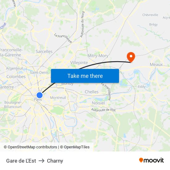 Gare de L'Est to Charny map