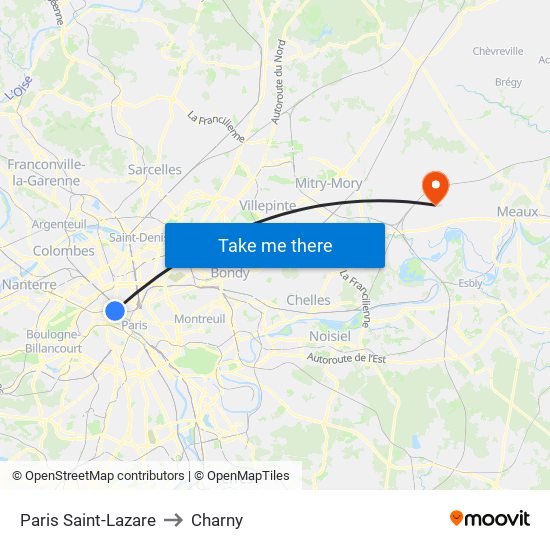 Paris Saint-Lazare to Charny map