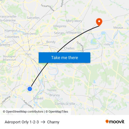 Aéroport Orly 1-2-3 to Charny map