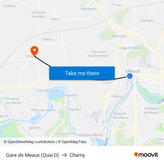 Gare de Meaux (Quai D) to Charny map
