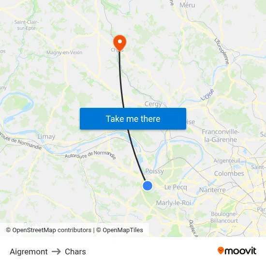 Aigremont to Chars map
