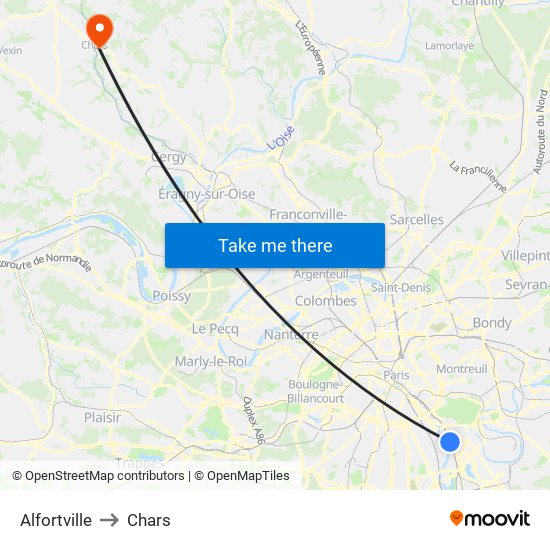 Alfortville to Chars map