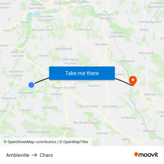 Ambleville to Chars map