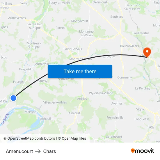 Amenucourt to Chars map