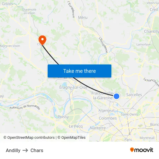 Andilly to Chars map