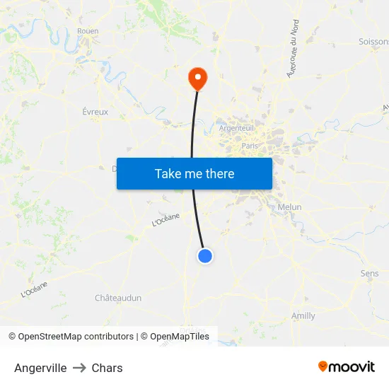 Angerville to Chars map