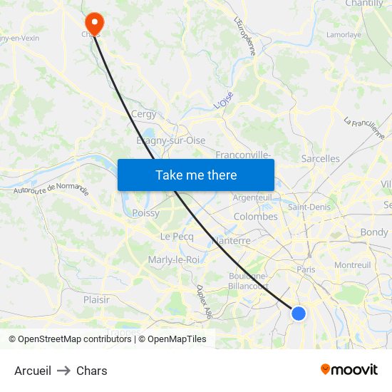 Arcueil to Chars map