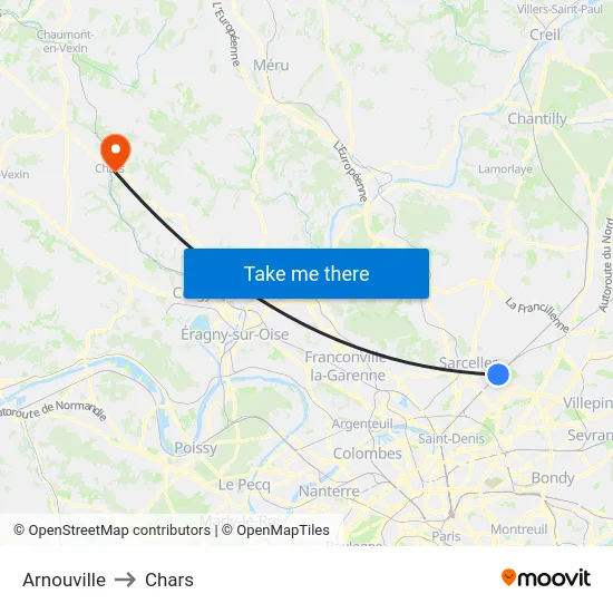 Arnouville to Chars map